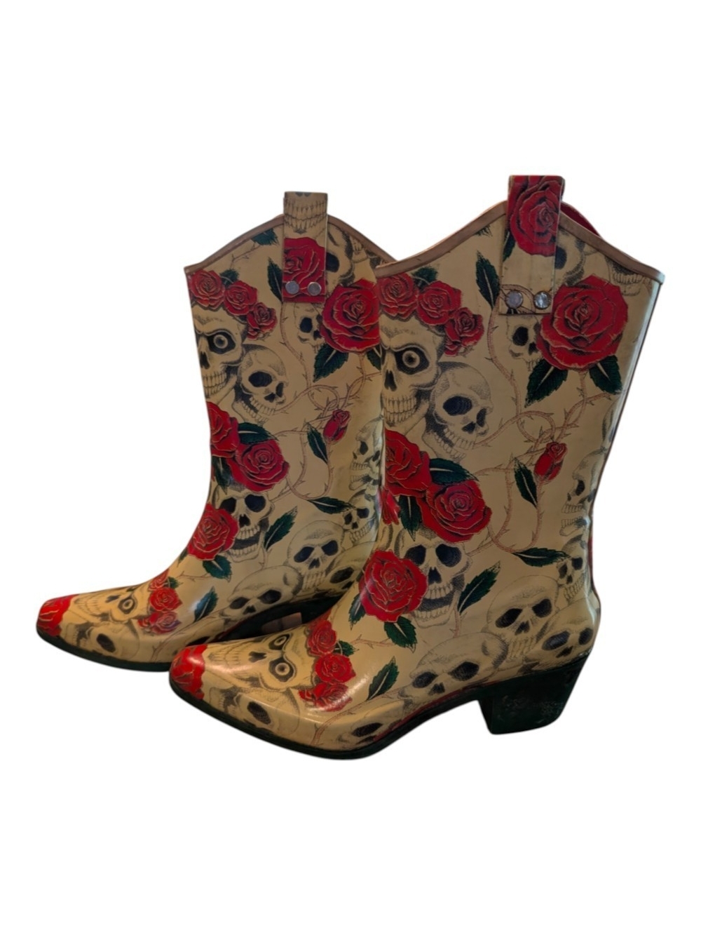 Vintage Nomad Skull & Roses Cowboy Rain Boots
